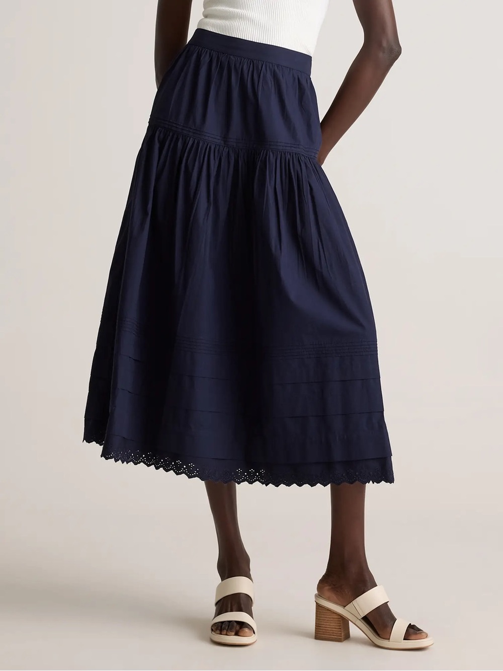 Quince 100% Organic Cotton Poplin Pintuck Maxi Skirt Navy Blue Women’s XS NEW